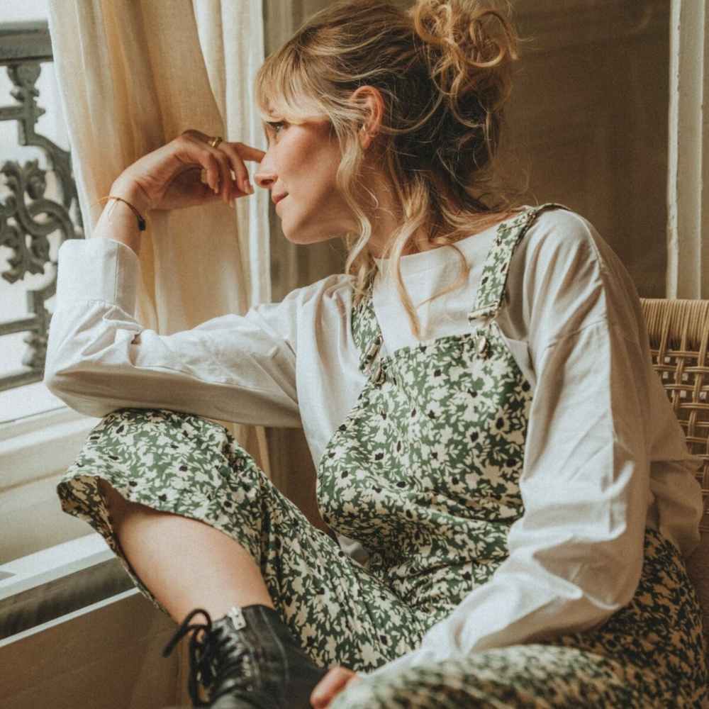 NWT Zara Ditzy Overalls Womens SMALL Green Floral Printed 100% Cotton Dungar…